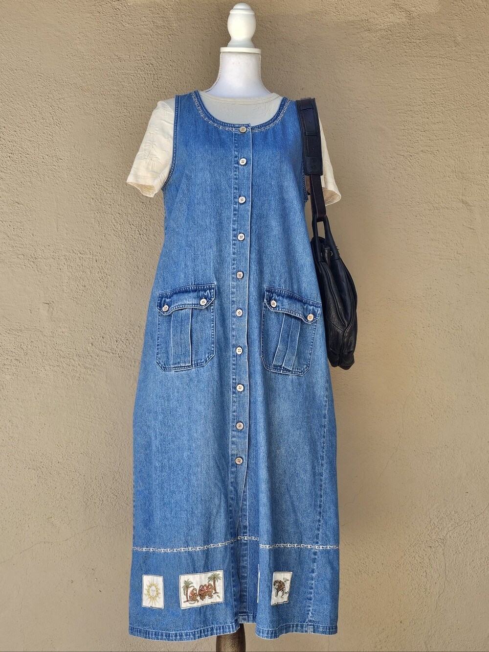 90's Casual Corner Annex Maxi Denim Dress W/ Teak Buttons Sz Medium
